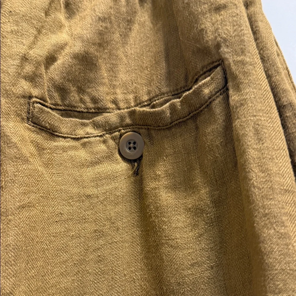 Free People paper bag high waisted Brown Pants 100% linen cuffed hem large - Picture 7 of 12